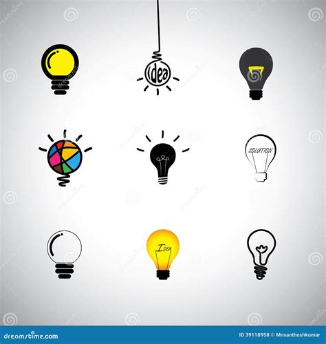 Vector Icons Set of Different Idea & Light Bulbs Stock Vector ...