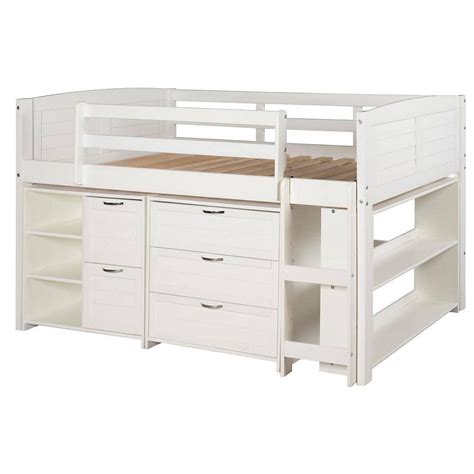 Buy White Twin Louver Low Loft Bed with 3 and 2-Drawer Chests and ...