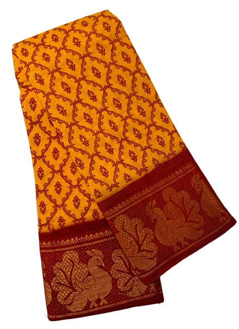 Chettinad Sungudi Cotton Mustard Colour with Maroon Border – Kumaran Silk