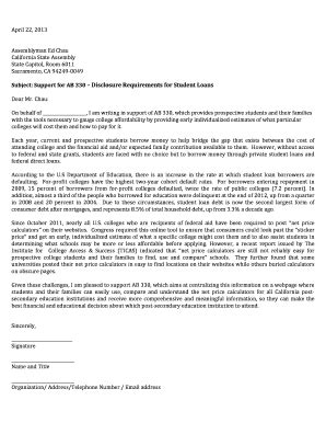 Fillable Online asmdc AB 330 Sample Support Letter - California State ...