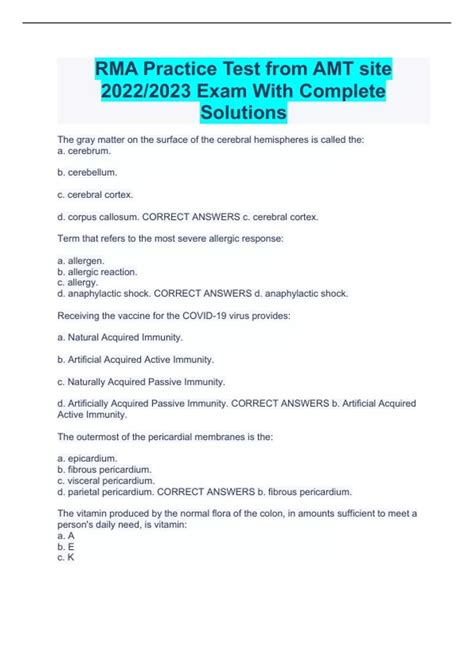 RMA Practice Test from AMT site 2022/2023 Exam With Complete Solutions ...