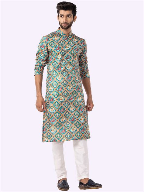 Designer Rama green Printed Kurta For Men – The Kurta Company