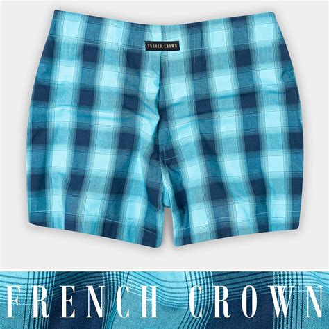Bizzard Blue With Nile Navy Blue Checks-Plaid Premium Cotton Boxers For Man