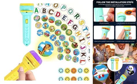 PARITOXS Flashlights Projector Torch for Kids – 10 Slides with 80 ...