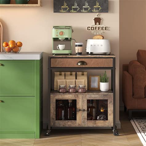 17 Stories Coffee Bar Cabinet,3 Tiers Kitchen Coffee Cart with Drawer ...