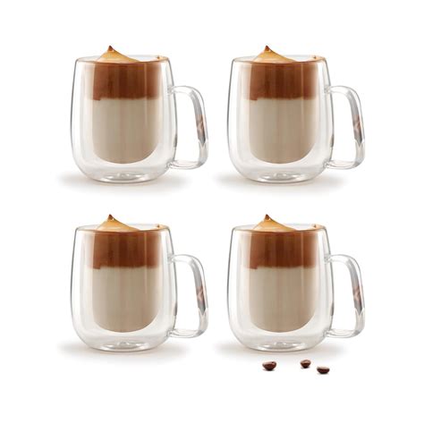 Treo by Milton Double Wall Expresso Tea/Coffee Glass Mug, Set of 4, 260 ...