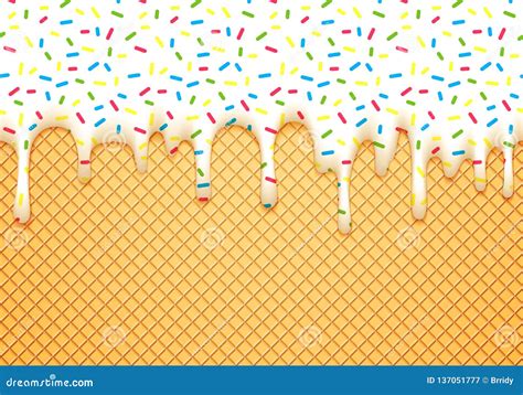 Ice Cream Cone Illustration with Dripping White Glaze and Wafer Texture ...