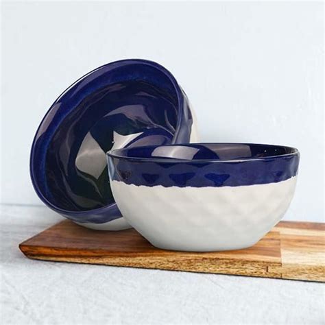 Buy The Earth Store Studio Pottery Dual Tone White Blue Ceramic Bowl ...
