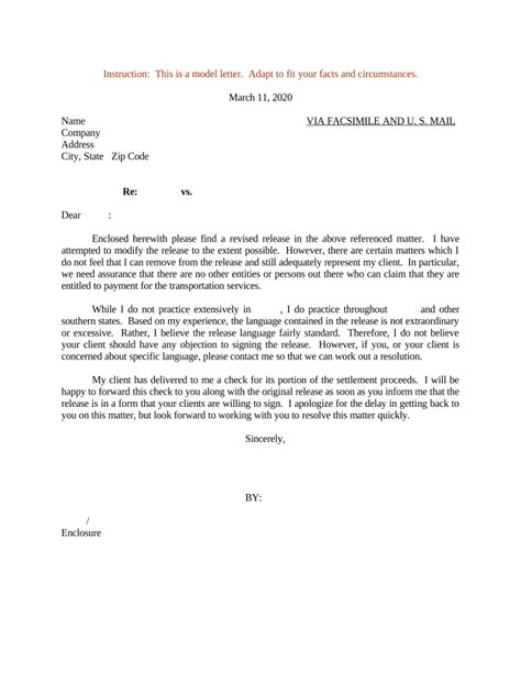 Legal Release Letter Template - Blank Fillable Template | Fill Out ...