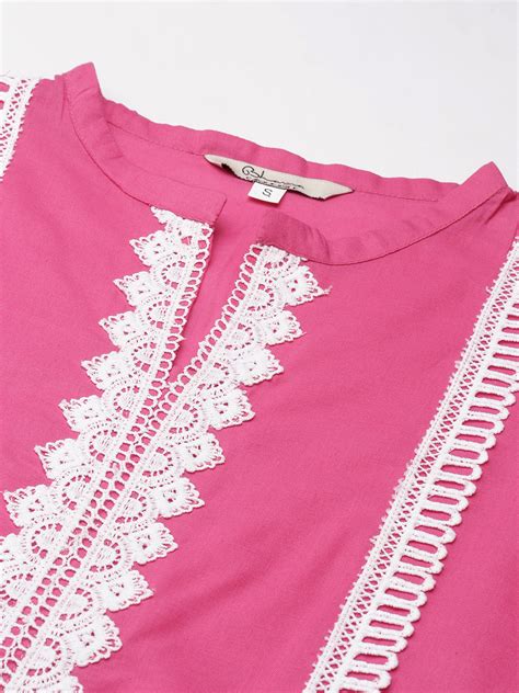 Shop Pink Ethnic Motifs Yoke Design Panelled Kurta with Palazzos Online