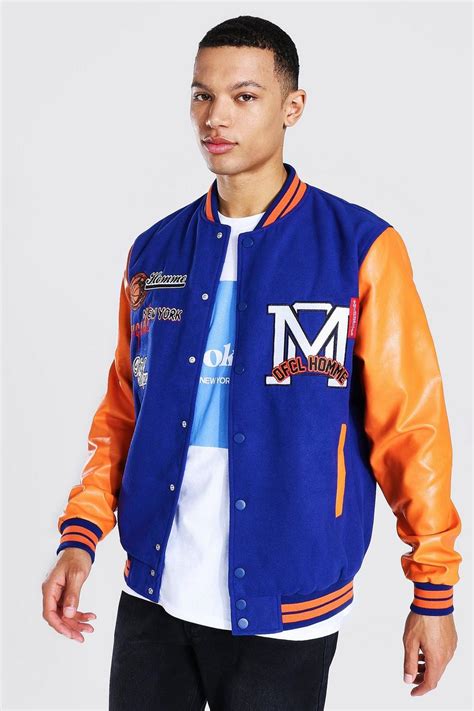 Tall Official Homme Varsity Bomber Jacket | boohoo