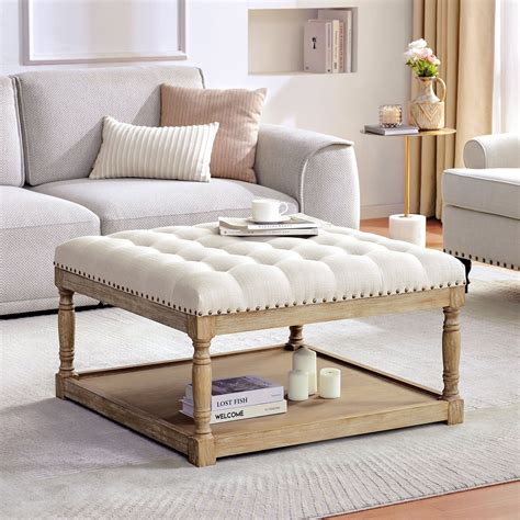 HUIMO Large Square Ottoman Coffee Table for Living Room, Upholstered ...
