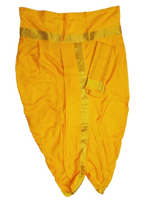 Ready to wear pure silk Dhoti/Panche with Angavastram/Shelya in yellow ...