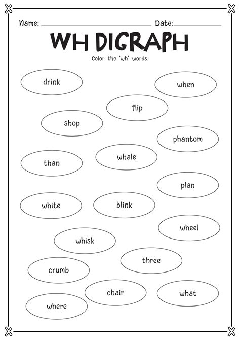 Image result for WH Digraph Worksheet