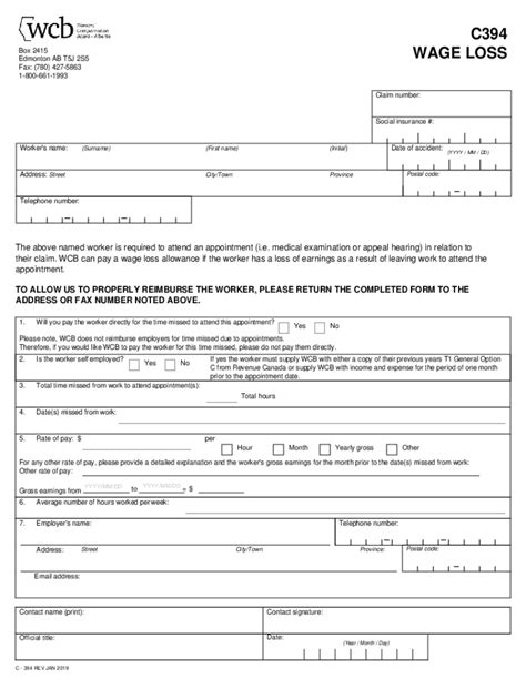 2019 Form Canada WCB C-394 Fill Online, Printable, Fillable, Blank ...