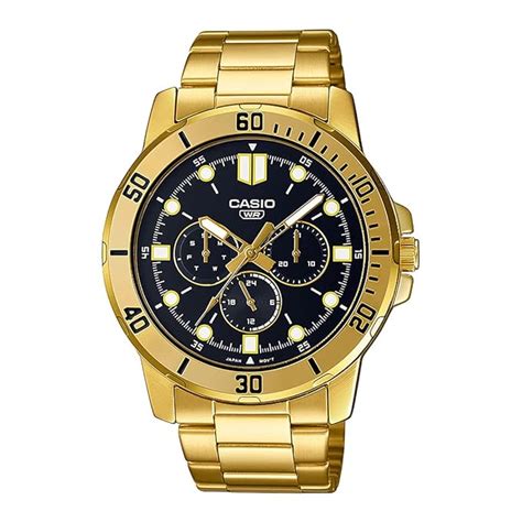 Casio Stainless Steel Enticer Men Analog Black Multi Dial Gold Strap ...