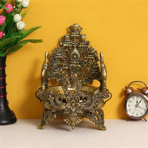 Decorative Premium Brass Urli with 2 Elephants - eCraftIndia Online