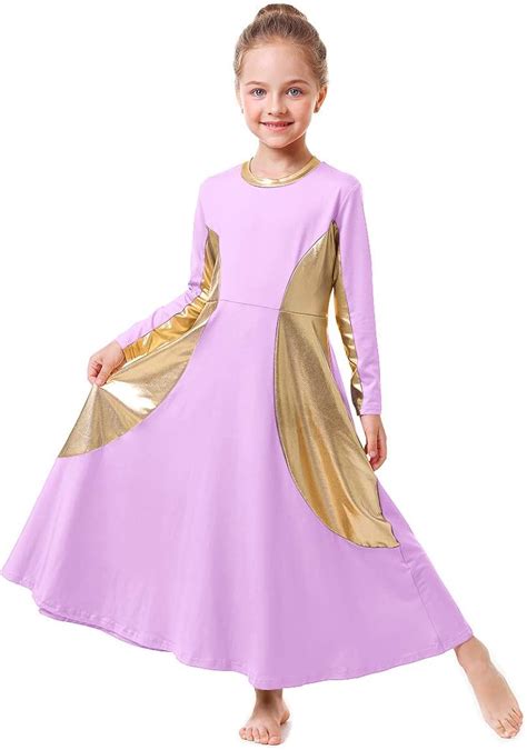Buy OwlFay Girls Metallic Gold Color Block Liturgical Praise Dance ...