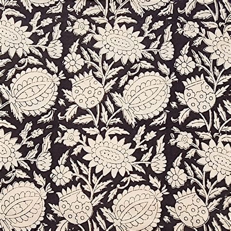 Pure Cotton Bagru Black With Cream Flower Jaal Hand Block Print Fabric ...