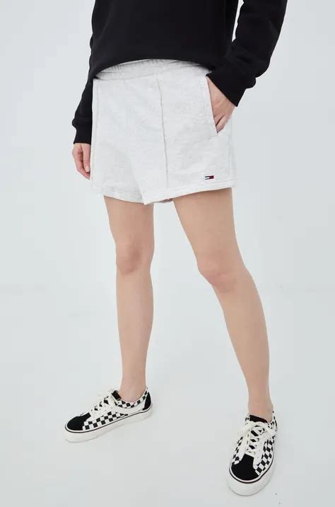 Tommy Jeans szorty damskie kolor różowy z aplikacją high waist ...