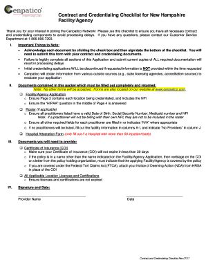 Fillable Online Contract and Credentialing Checklist for New Hampshire ...