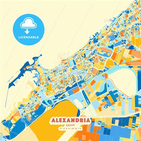 Alexandria, Egypt blue and orange vector art map template - HEBSTREITS