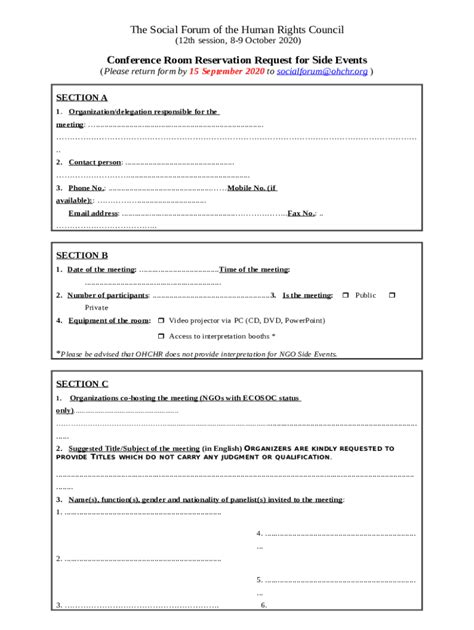 General Room Booking Request Doc Template | pdfFiller