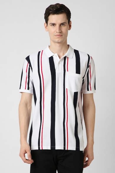 Buy Men White Stripe Polo Neck T-shirt Online - 39947886 | Peter England