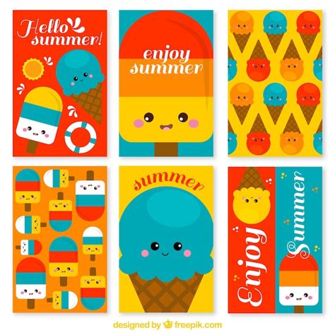 Schede estive colorate con personaggi di gelato | Vettore Gratis