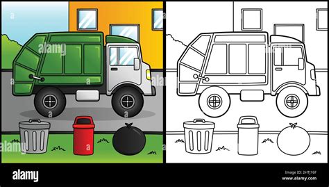 Garbage Truck Coloring Page Vehicle Illustration Stock Vector Image ...