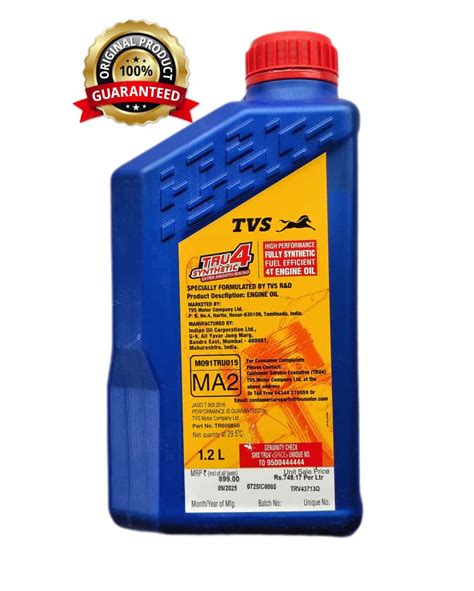 TVS TRU4 FULLY SYNTHETIC API SL 10W30 1.2L – Bikecare360 | Buy Bike ...