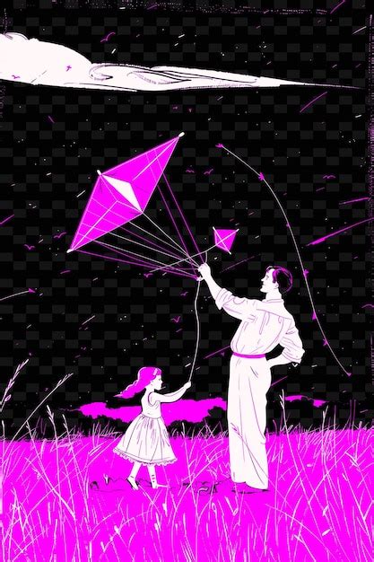 A man and a girl fly a kite in a field | Premium AI-generated PSD