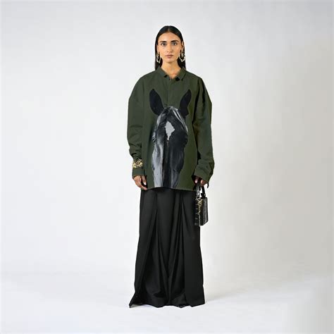 Horse printed cotton shirt - Dark Green – HUEMN