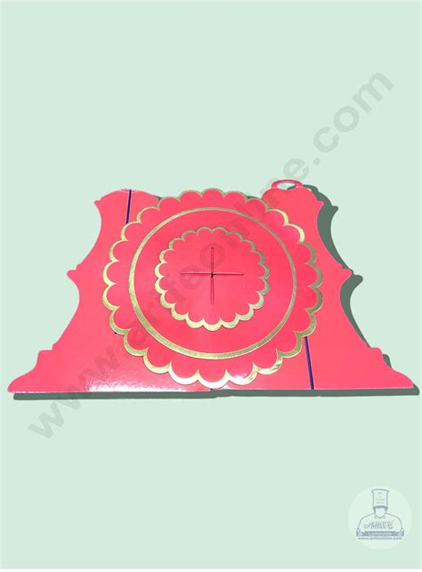 Cake Decor™ 3 Tier Cardboard Cupcake Stand - Red with Golden Border De ...