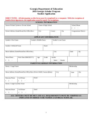 Georgia Scholar Program Student Application Doc Template | pdfFiller
