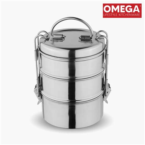 Buy OMEGA Stainless Steel 3-Tier Lunch Box from Omega at just INR 1510.0