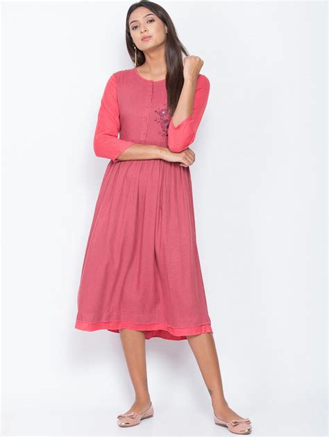 Be Indi Women Embellished Pink Fit and Flare Dress – BE INDI