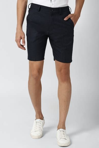 Buy Men Navy Textured Casual Shorts Online - 621135 | Peter England