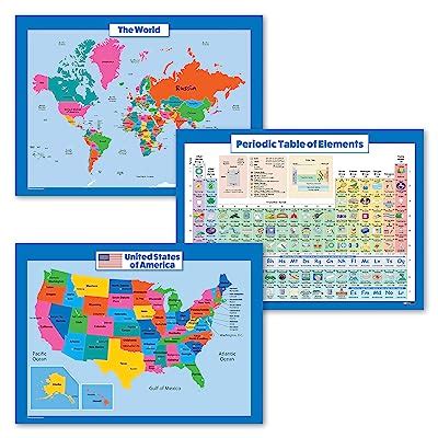 3 Pack - USA World Map for Kids & Periodic | Ubuy India