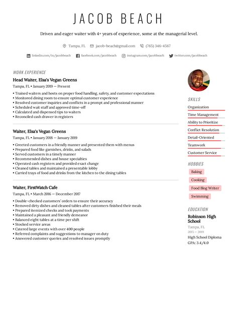 Waiter Resume Example & Writing Tips for 2022