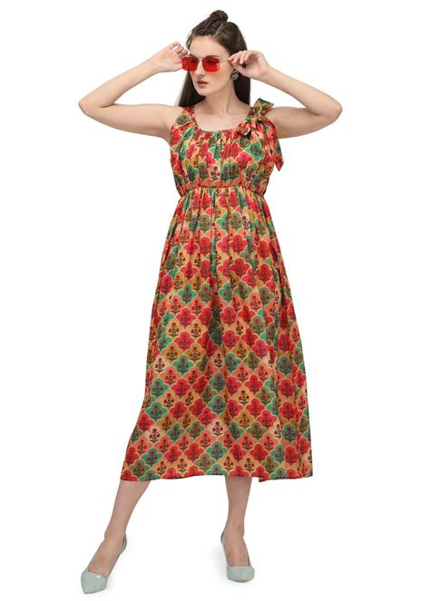 Get Colourblocked Tile & Floral Printed Sleeveless Dress at ₹ 1519 ...