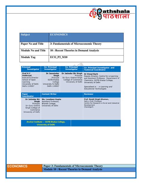 Fundamentals of Microeconomic Theory Module No and Title 10 : Recent ...