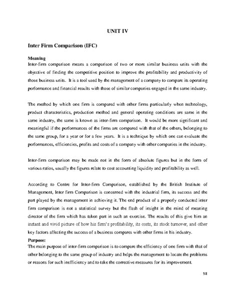 Management Accounting Unit 4: Inter-Firm Comparison Insights - Studocu