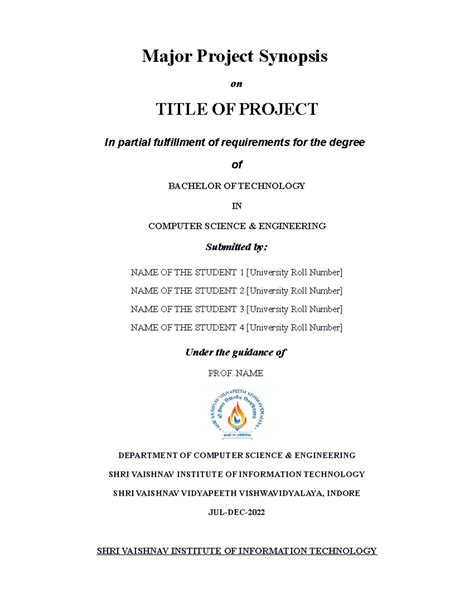 4. Project Synopsis Format - 17-Aug-2022 - Major Project Synopsis on ...