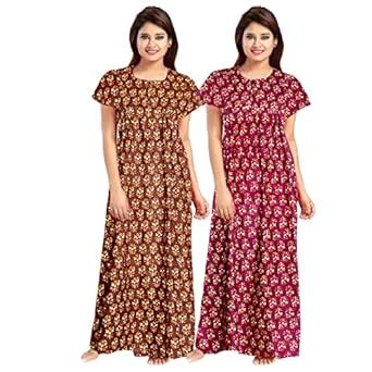 Buy NANDINI Women's Cotton Printed Night Dress Maxi Gown Nighties ...