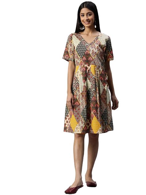 Buy arriva fab Women A-Line Knee-Length Jaipuri Print Angarkha Dress ...