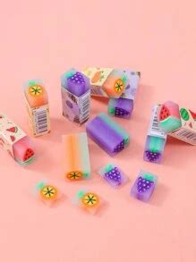 3-Pack Cartoon Fruit-Shaped Creative Erasers, Suitable For Primary ...