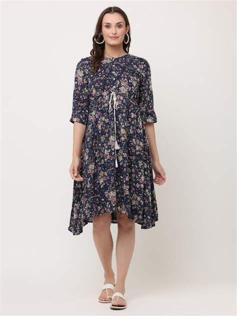 NAVY BLUE FLORAL TIE-UP DRESS – The Pink Tint Store