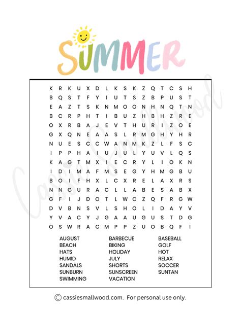 Fun Summer Word Search Printables (FREE) - Cassie Smallwood