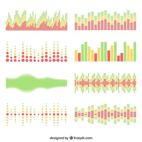 Collection of eight sound waves in flat design | Free Vector